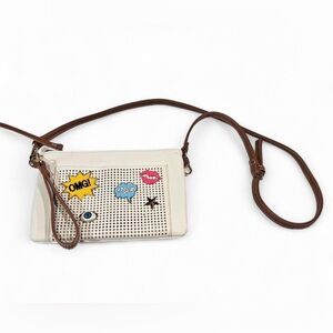 Trendy Cream Crossbody Bag with Fun Patches